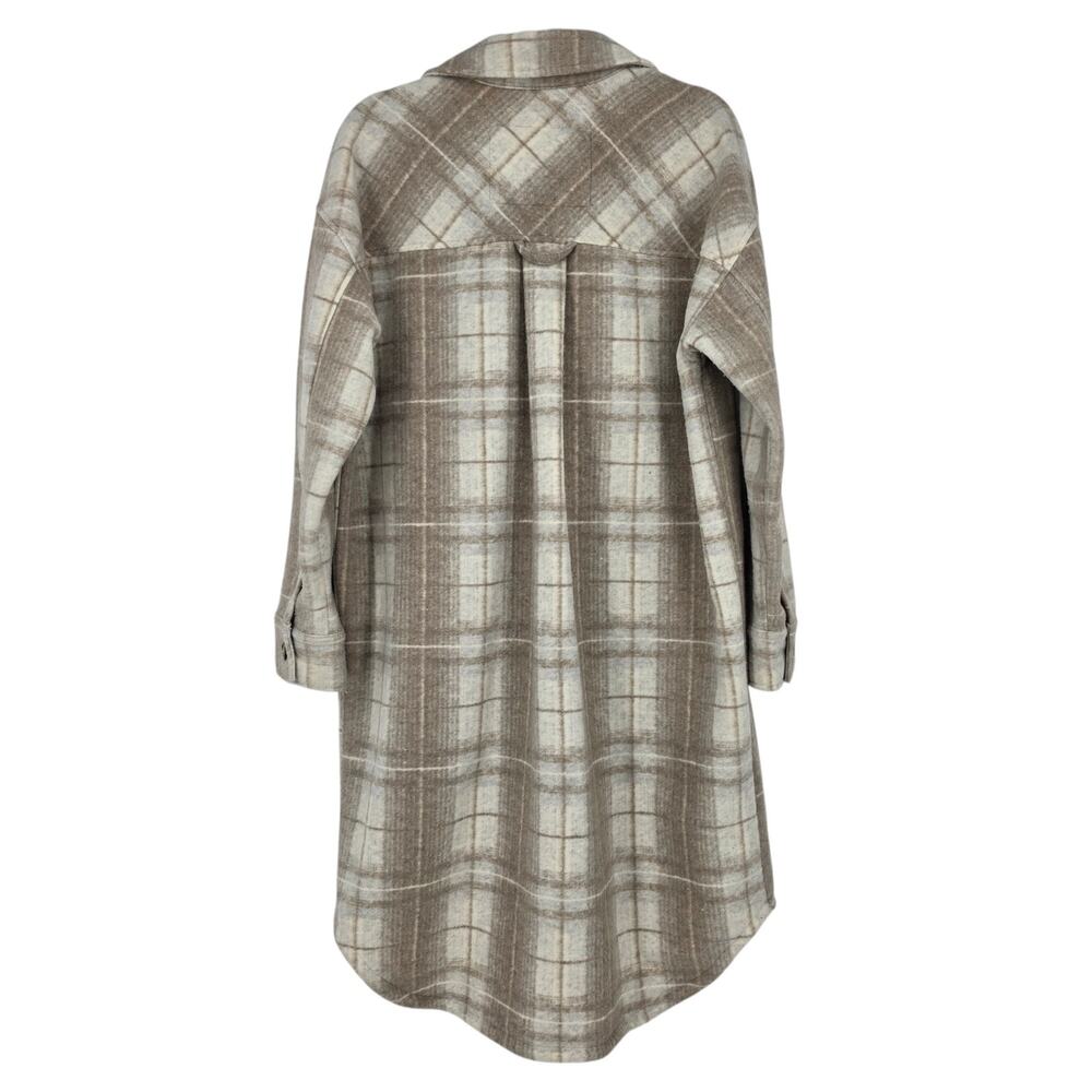 American Eagle Tan Plaid Fleece Elongated Shirt Jacket Shacket W/ Pockets Size M - Picture 4 of 4